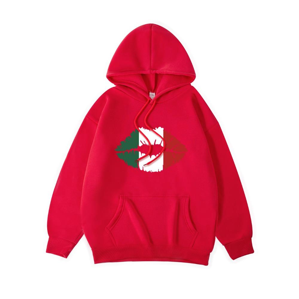 Толстовки с принтом губ цвета флага Мексики, женские повседневные толстовки с карманом, зимние толстовки, базовая спортивная женская одежда