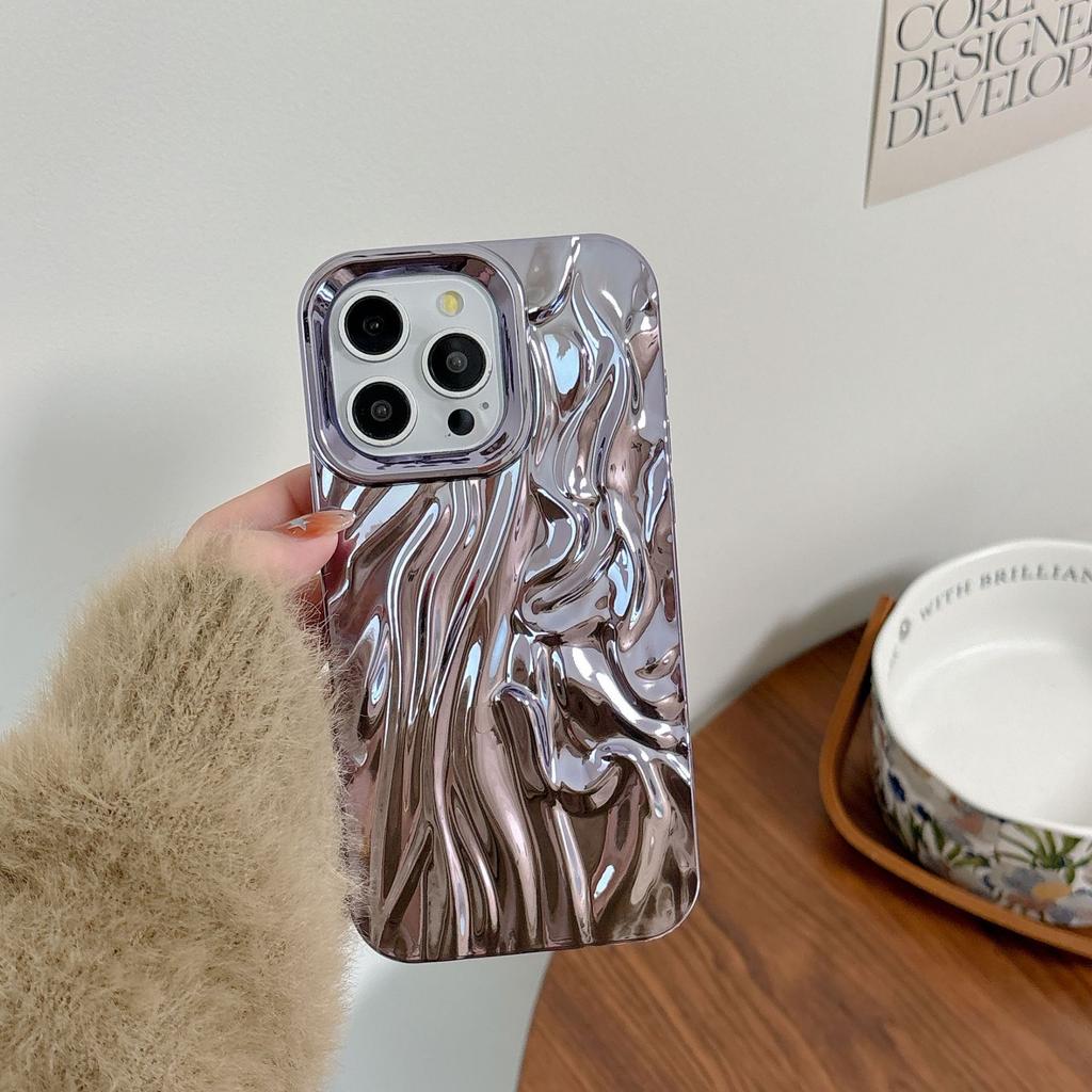 Трехмерные шелковые складки, подходит для iPhone16 однотонный гальванический чехол для мобильного телефона 14 Apple 15promax противоударный 13