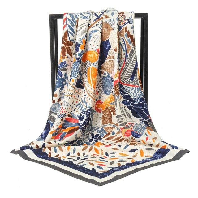 2021 Design Brand Women Square Silk Scarf Chain Print Head Scarfs Female Satin Hijab Scarves Shawl Wrap Lady Headband Foulard