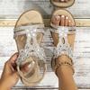 Foreign Trade Flat Women's Shoes Bohemian Style Beach Slippers Large Size with Hollowed Out Rhinestone Sandals for Women