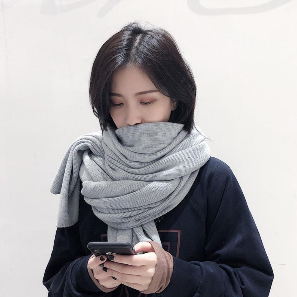 Solid Color Winter Knitted Scarf Thick Warm Women Wrap Shawls Fashion Long Scarves