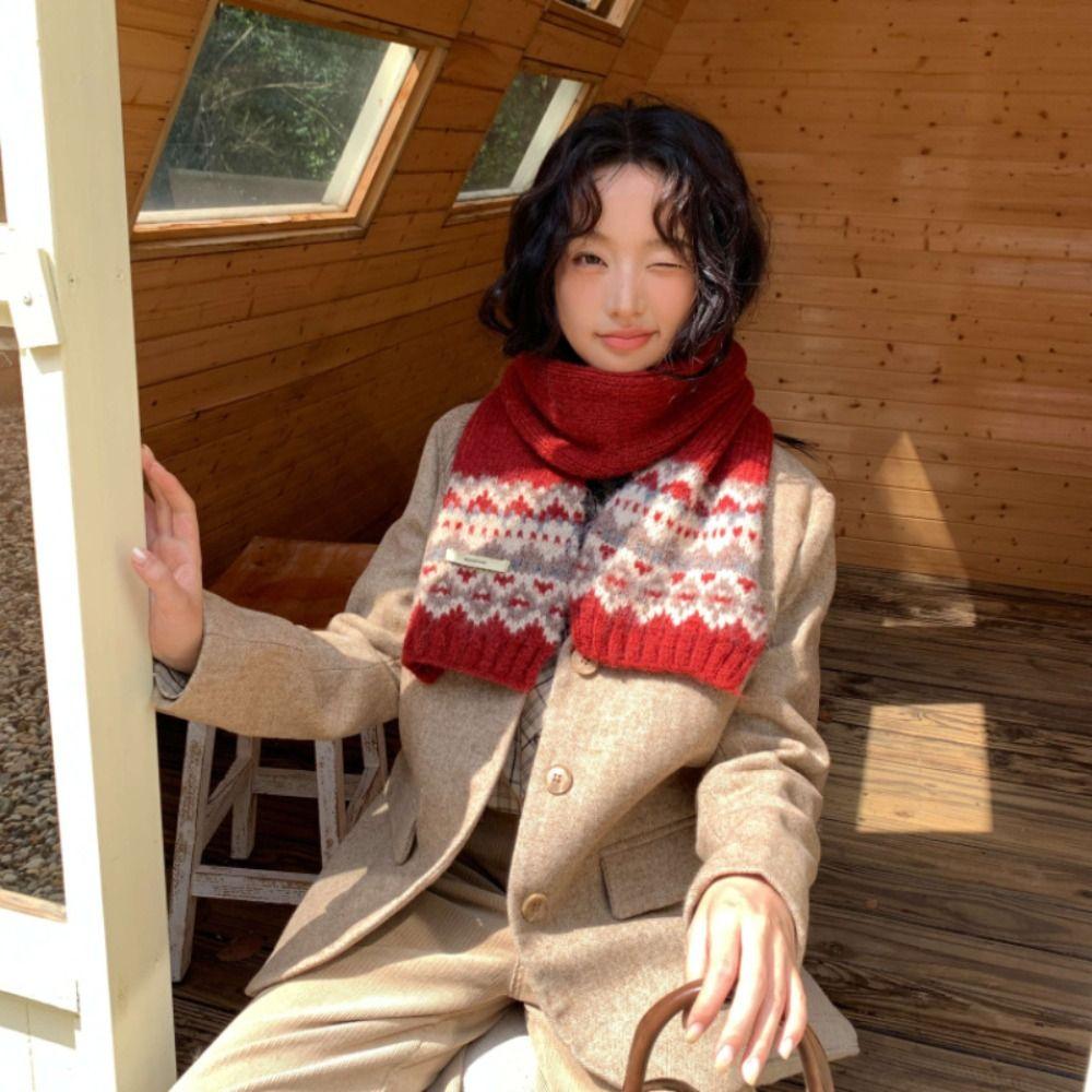 Wool Winter Cashmere Scarves Plush Fair Isle Style Shawl Jacquard Knitted Scarf Autumn Winter