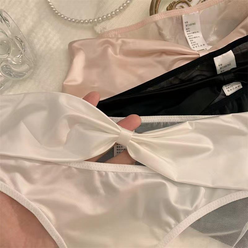 "Satin Desire French Hollow Women's Mid-Waist Briefs - Sexy and Comfortable Pure Cotton Crotch"