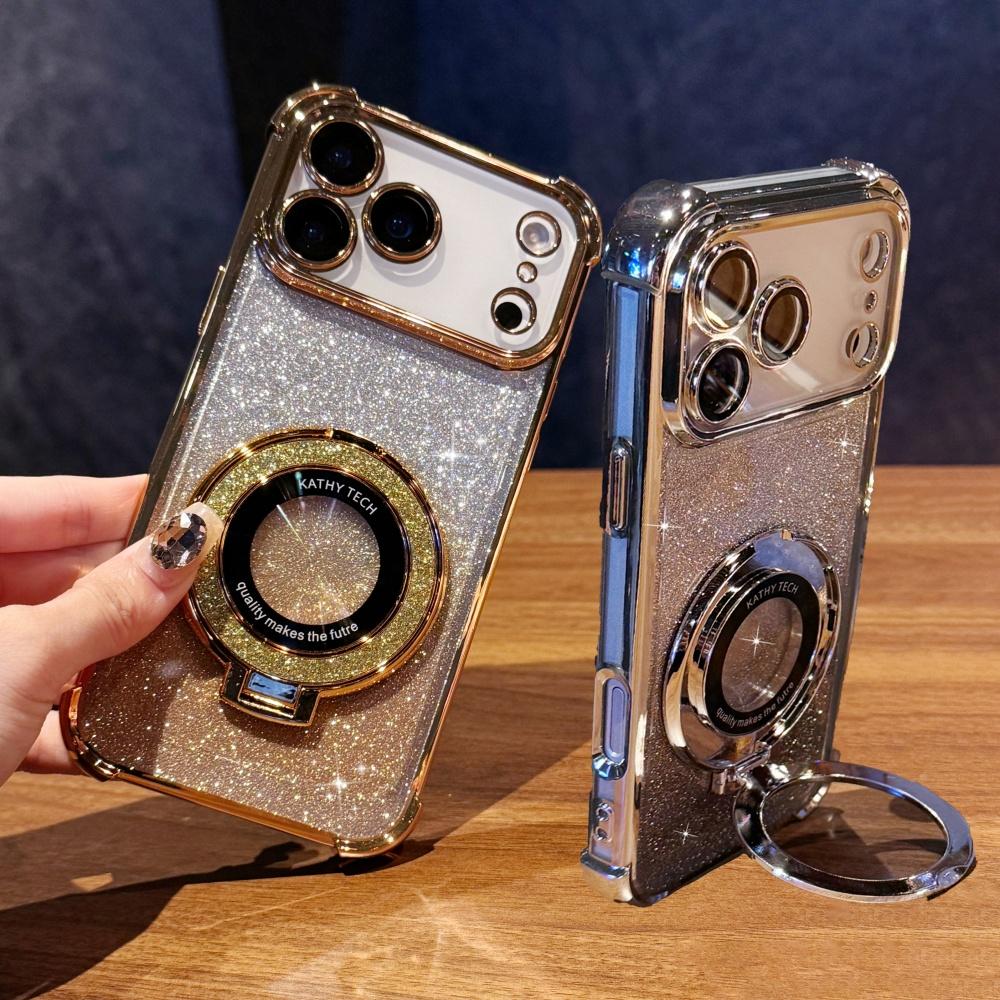 Яркий чехол-подставка с блестками для iPhone 17 Air 16 15 14 13 12 11 Pro Max Plus X XS XR для Magsafe Магнитная Покрытая Крышка