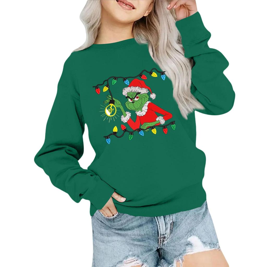 Kids' Fashion Loose-Fit Casual Long-Sleeve Christmas Print Oversized Crewneck Sweatshirt
