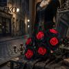 Long Stem Artificial Flower Rose Flower, Gothic Black Red Faux Silk with Dark Theme Floral Decor for Halloween Arrangement, Home Wedding Centerpiece