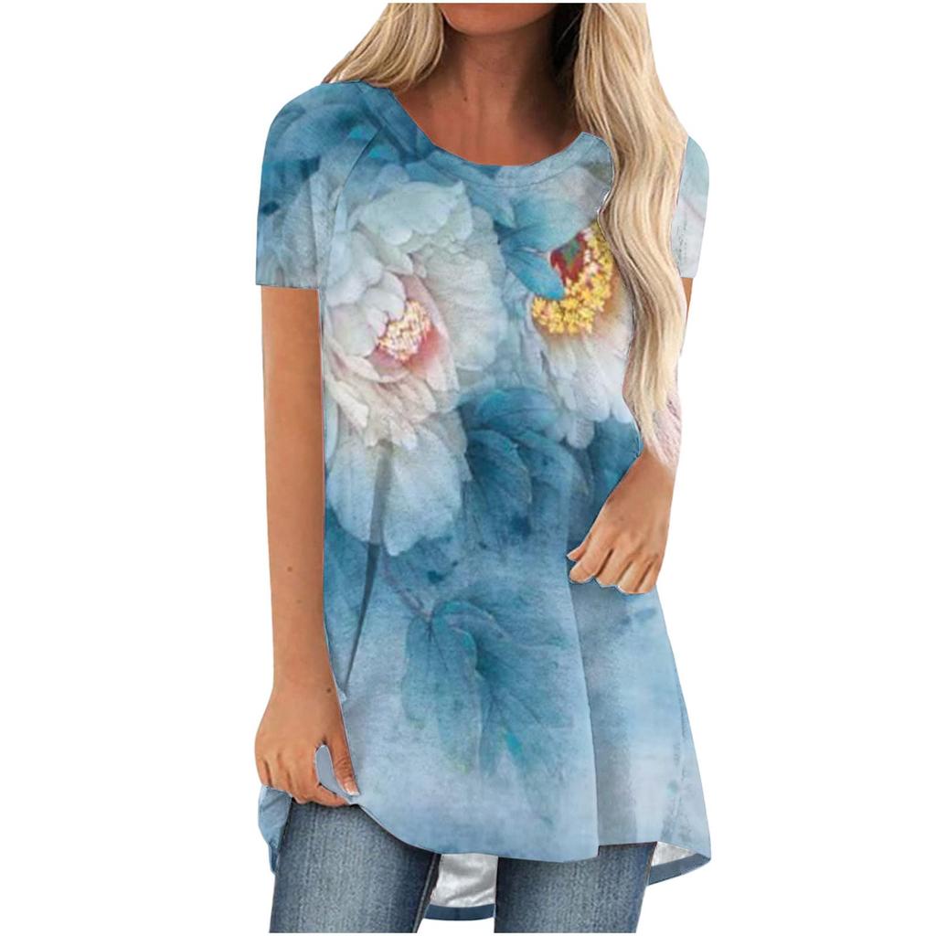 Colourful Floral Flower 3D Print Long T-Shirts Women Streetwear Short Sleeve T Shirt Oversized Y2K Tops Tees Girl Woman Clothing