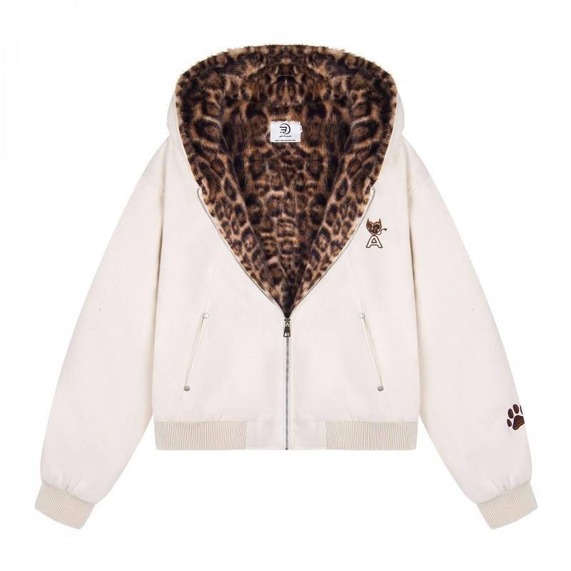 Winter Cotton Coat Men Loose Fit Leopard Print Hooded Thickened Casual Style