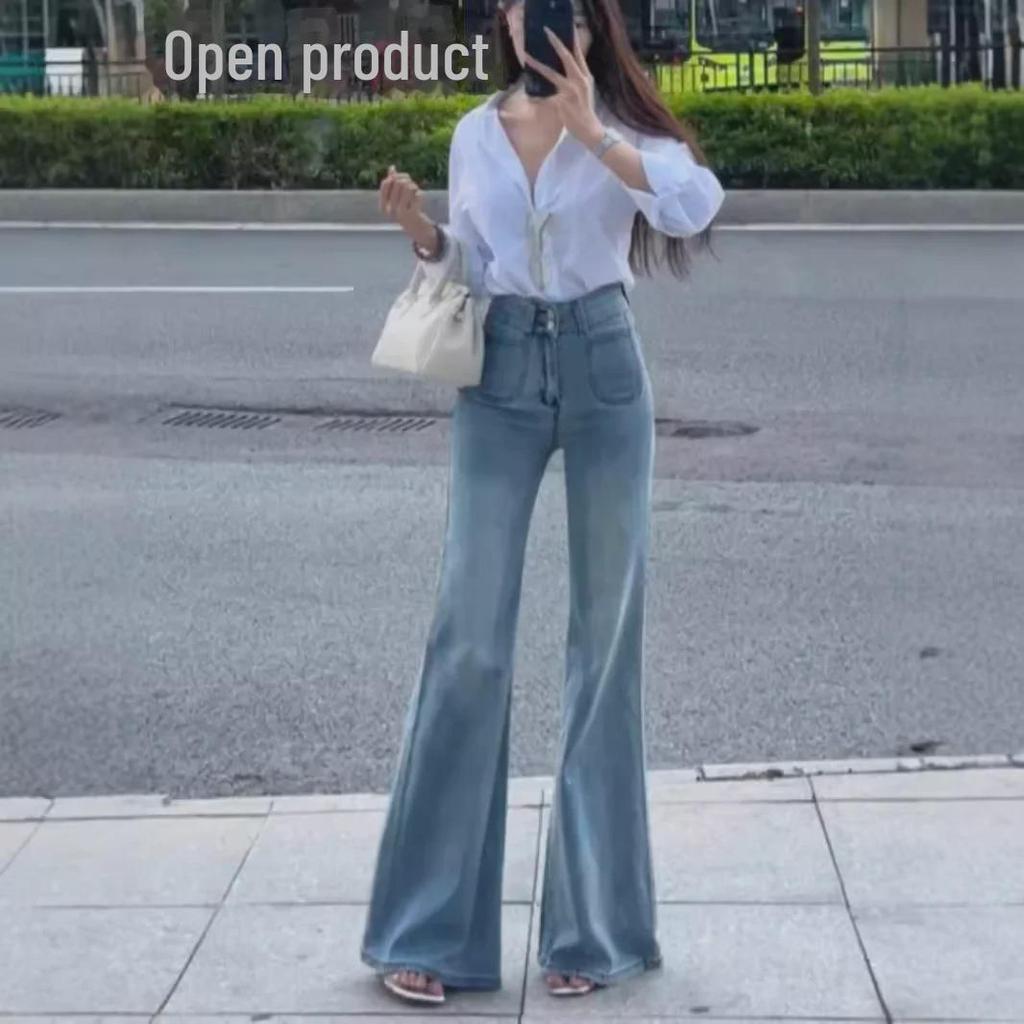 «Женские узкие расклешенные джинсы с высокой талией — тренд весны/осени 2025 года, маленький размер, эластичный и свободный крой»