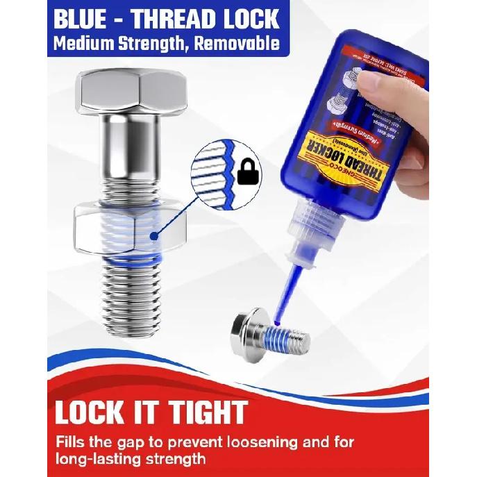 LOOLIFL Blue thread locking adhesive, medium strength, suitable for nuts, bolts, anaerobic curing adhesive to prevent loosening