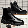 Black Men's Leather Boots Four Seasons Outdoor Casual Mens High Top Hiking Boots Fashion Outdoor Street Non-slip Work Boots 2024