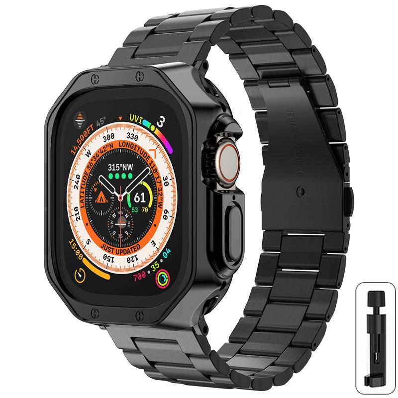 Металлический ремешок + ТПУ чехол для Apple Watch Ultra Ремешок 49мм 41мм 45мм 40мм 44мм Чехол Браслет из нержавеющей стали Серия 8 7 6 SE 5 4 42мм