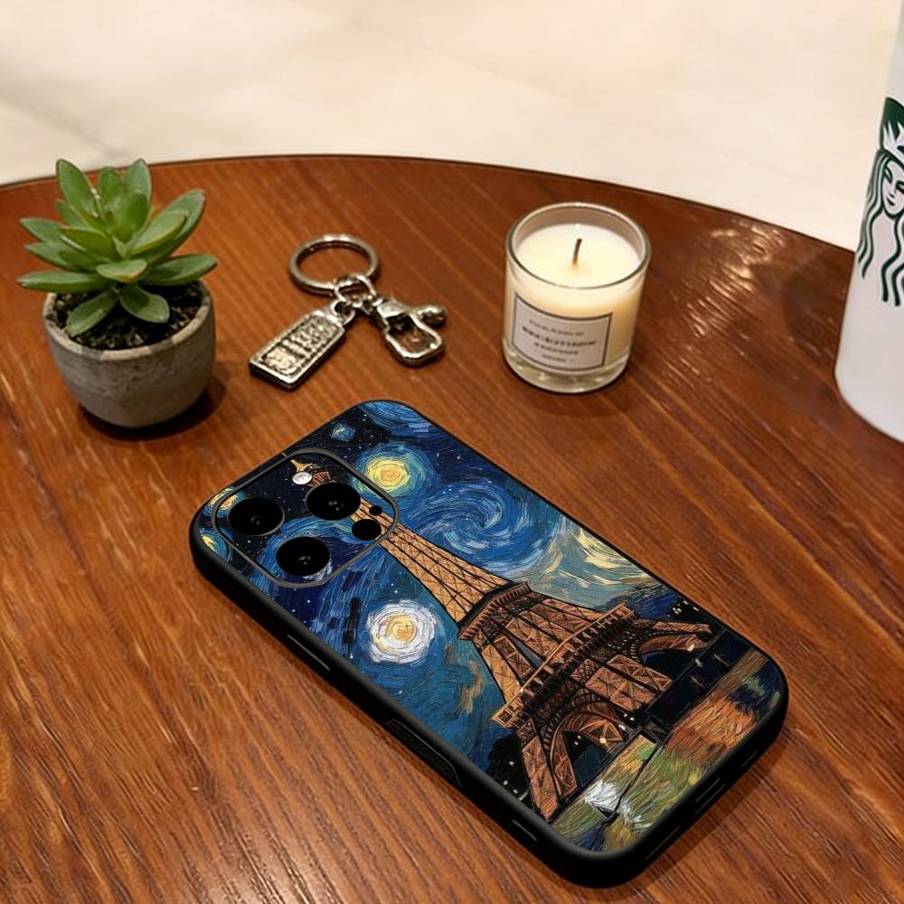 Чехол для телефона "Мир масляной живописи" для iPhone 17,16,15,14,13,12,11 Plus,Pro Max,XS,Мягкий силиконовый черный чехол