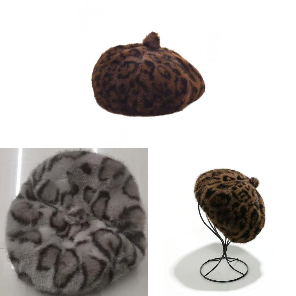 British Vintage Leopard Print Beret With Plush Material For Autumn And Winter Fashion