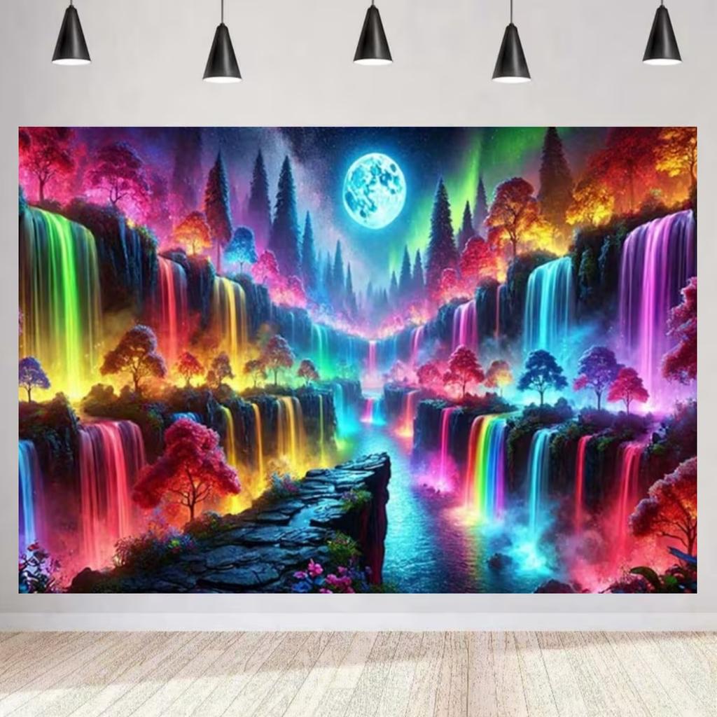 Colorful Sparkling Animals and Scenery Backdrop Coconut Tree Starry Sky Universe Banner living Room Decoration Photography Prop