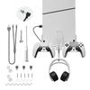 PS5 Slim Wall Mount Bracket, Stable Metal Wall Hanging Stand, Controller Holder&Headphone Hanger&Remote Control Bracket&2-in-1 Magnetic Charging Cable