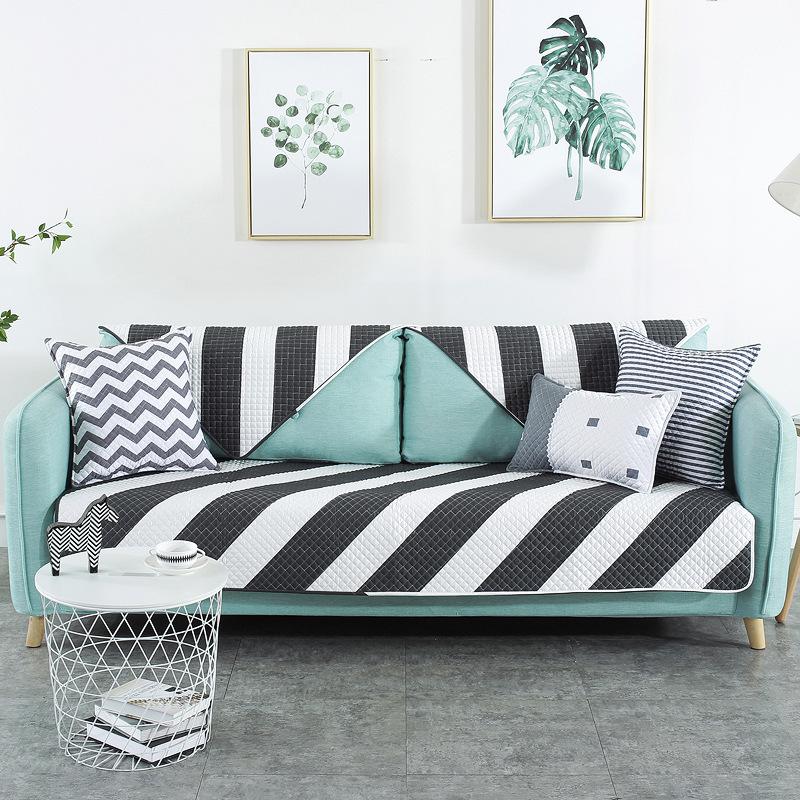 All Cotton Fabric Anti Slip Sofa Mat Black and White Minimalist Modern All-season Universal Full Cover Sofa Towel Sofa Cover