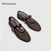 Fashion Women Mesh Ballet Falts Round Toe Buckle Strap Pumps