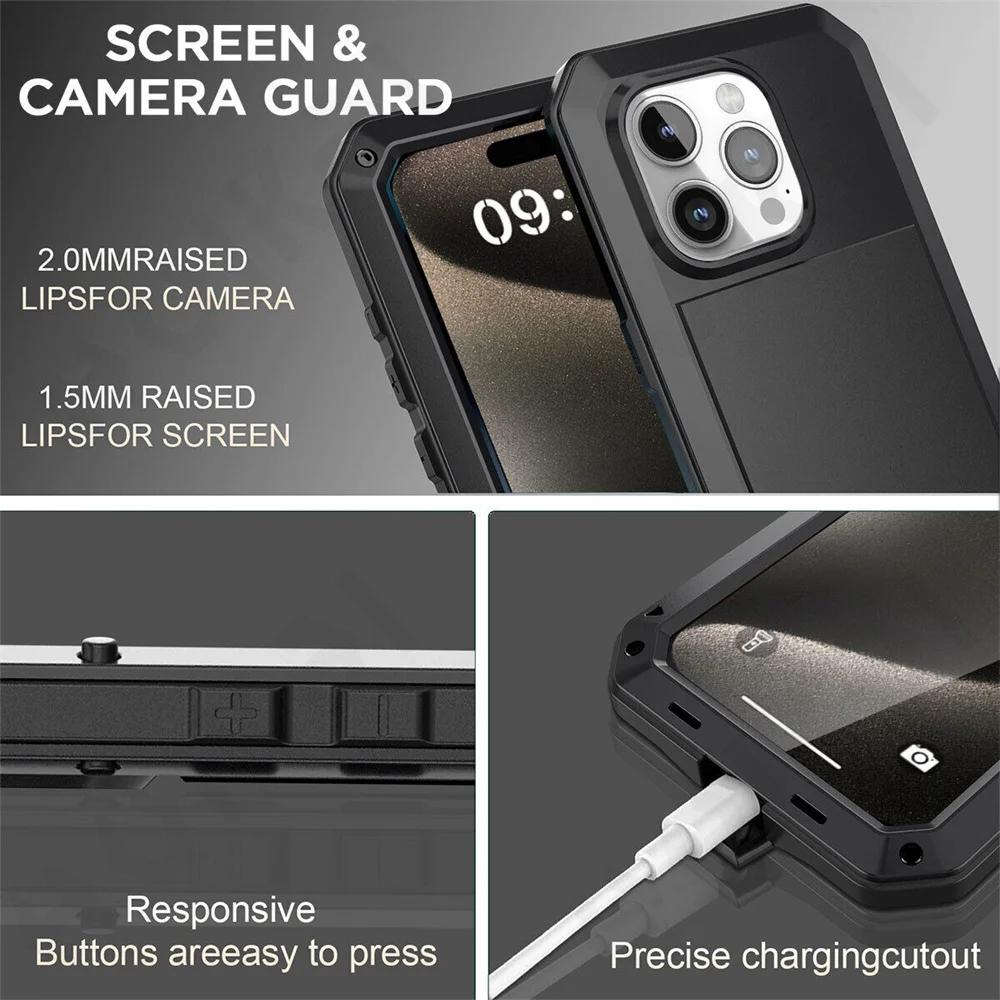 Чехол для iPhone 17 16 15 14 13 12 11 Pro Max XS XR 8 7 Plus SE Металлический Прочный 360 Полная Защита Корпуса Ударопрочный Бронированный Защитный Чехол
