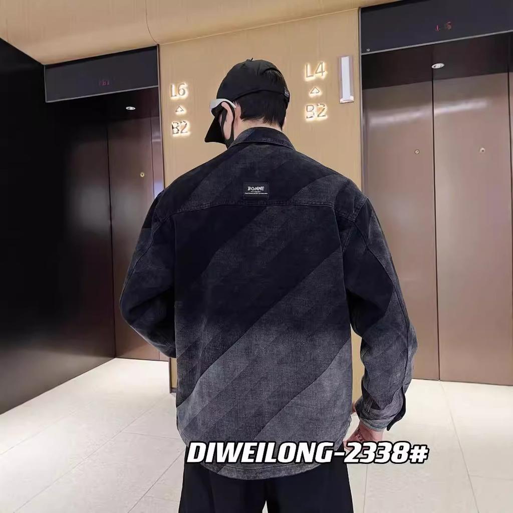 Та же мода Senger Мужская осенняя новая джинсовая куртка с лацканами Индивидуальность Темный цветок Градиент цвета Корейская версия Прилив