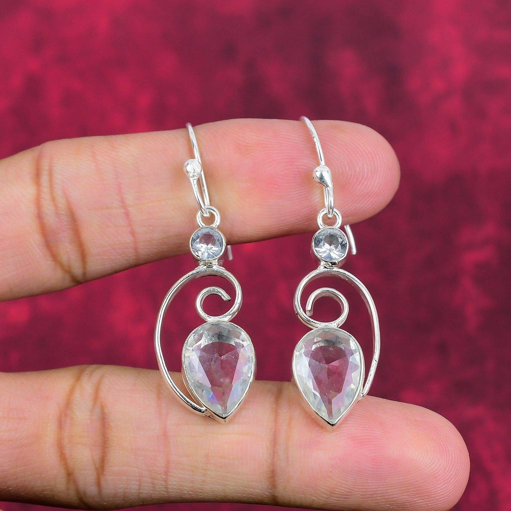 Серьги из чистого серебра 925 пробы с белым топазом, серьги из драгоценных камней ручной работы на День памяти