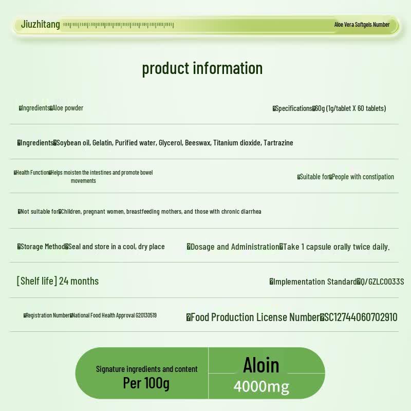 Jiu Zhitang Aloe Vera Constipation Relief Softgels