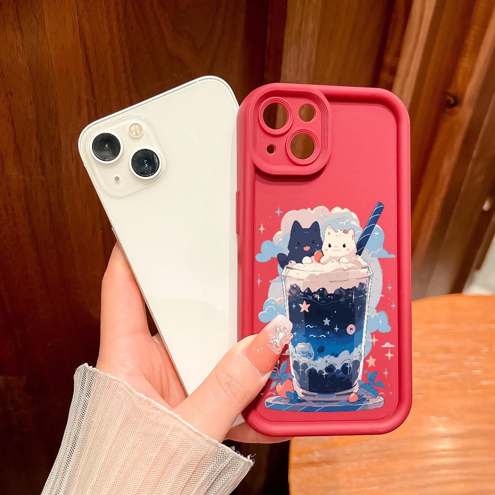 Для iPhone 16 15 Pro Max Redmi Note 13 12 11 Pro Samsung S24 Plus S24 Ultra A52 A72 A54 Мультяшный черный белый кот полная камера защитный мягкий чехол