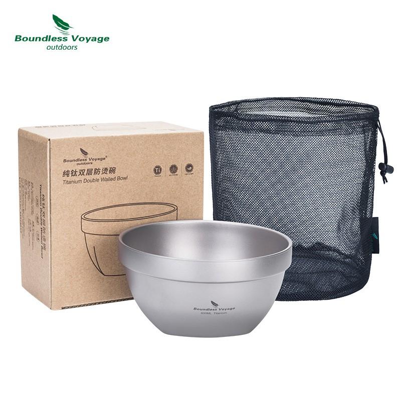 Ultra-Light Titanium Double-Wall Bowl Camping Hiking Outdoor Dining Soup Salad Rice Food Use