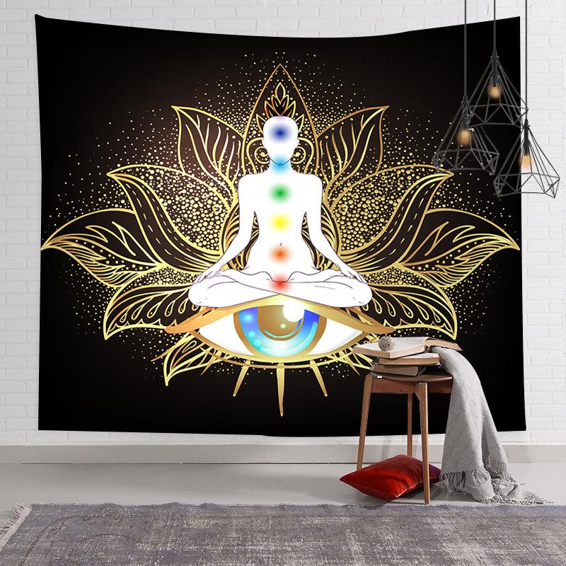 Golden Buddha Mandala Wall Tapestry Spiritual Zen Meditation Asian Ethnic Home Decor Warm Cozy Soft Durable Aesthetic