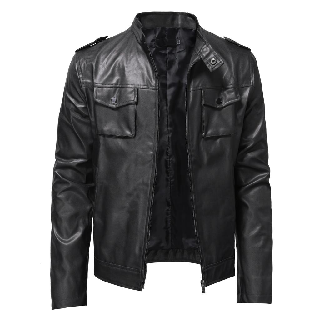 Men's Leather Autumn New Stand Collar Motorcycle Leather Jacket Men's Trend Sports  Men's Leather Jacket