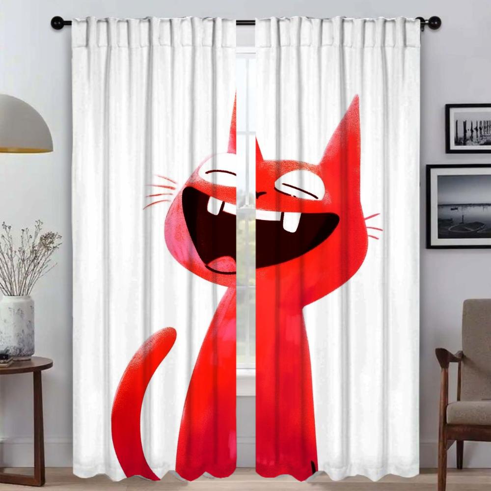 Home Interior Curtains for Camera Funny Cat Curtains Child Room Tulle for Bedroom Living Room Curtain Halloween Decoration Panel