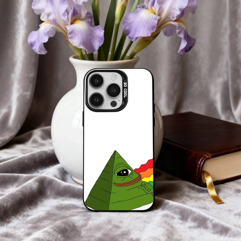 Смешной Чехол для Телефона с Лягушонком Пепе для iPhone 17, 16, 15, 14, 13, 12, 11 Plus, Pro Max, Черный, Посеребренный Candy