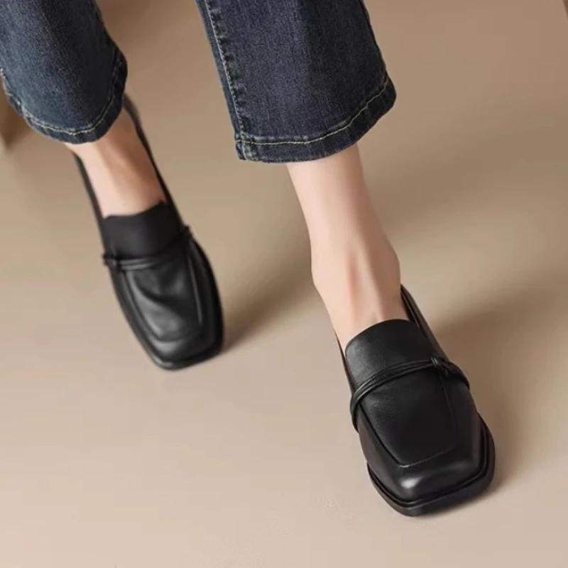 Модные классические мокасины Phoentin для женщин из натуральной коровьей кожи с квадратным носком, удобные туфли в стиле ретро ручной работы