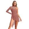 Womens Asymmetrical Lyrical Dancewear Long Sleeve Spaghetti Straps Patchwork Irregular Hem Dresses