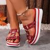 Metal Buckle Cutout Slippers Women's Summer Round Toe Open Toe Cutout Non-Slip Platform Wedge Shoes
