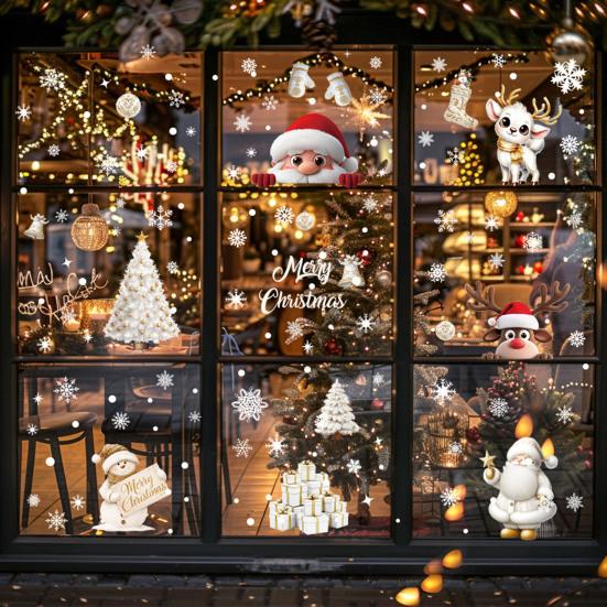 9 Sheets/Set Christmas Window Cling Removable Waterproof PVC Winter Merry Christmas Static Glass Sticker Holiday Party Decoration Decal
