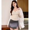 Chic Button Design T-shirt Women Fall New Slim Spice Sexy Long Sleeve Top