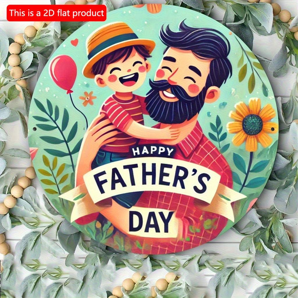 2d плоский 20*20см С Днем отца " Круглая деревянная табличка Идеально подходит для декора входной двери, крыльца, гостиной и спальни Идеальный подарок на День отца