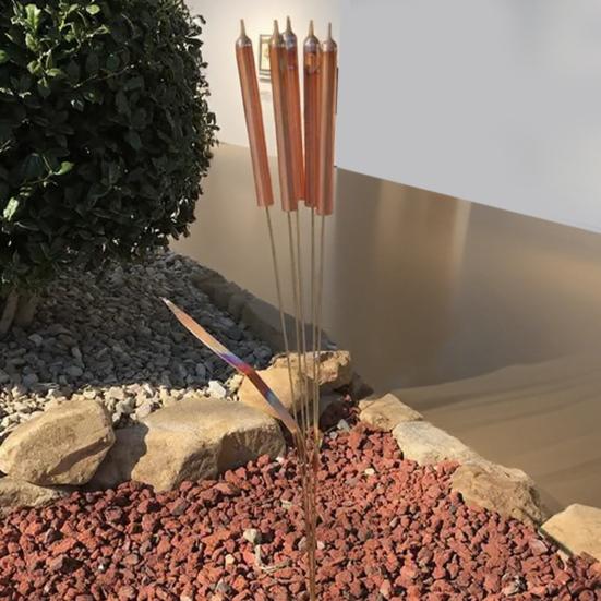 Metal Cattail Wind Chimes Handcrafted Cattail Garden Stake Wind Chime Outdoor Cattail Decoration for Yard Art Patio Balcony Decor