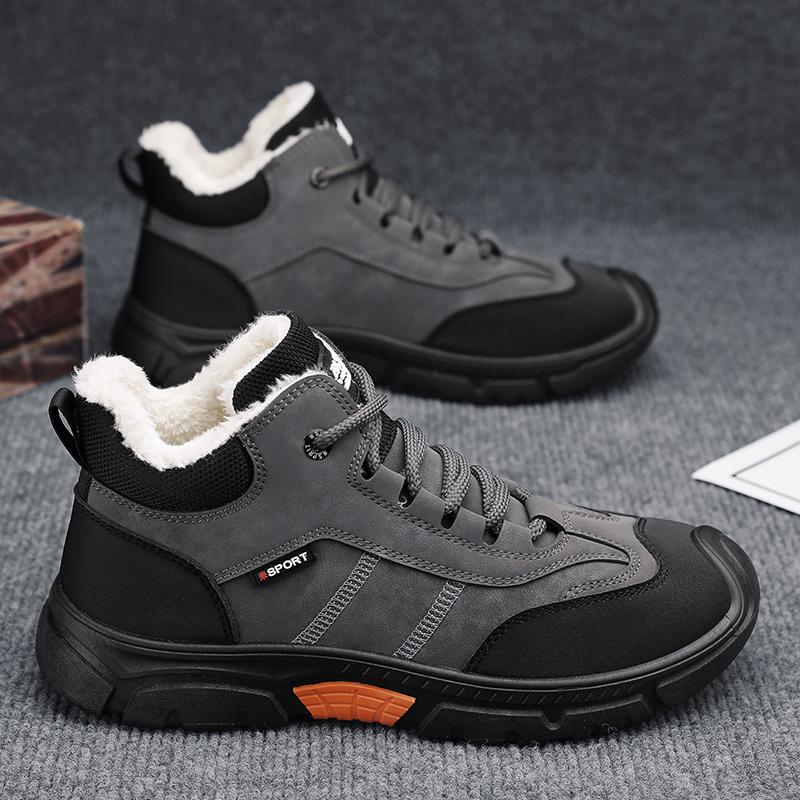 Новые модные мужские зимние плюшевые ботинки из искусственной кожи, зимние ботинки с подкладкой, утолщенные, водонепроницаемые, повседневные мужские кроссовки для походов на открытом воздухе