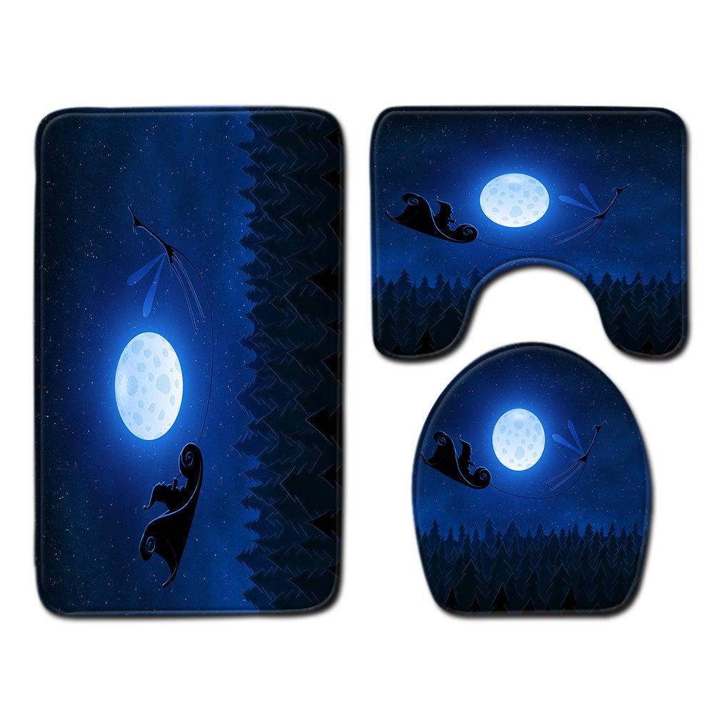 Рождественский коврик для ванной, туалетный трехпредметный набор