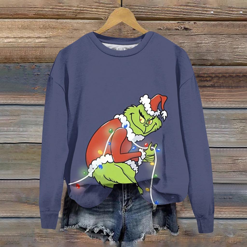 Women's Fashion Christmas Printed Long Sleeve Loose Round Neck Sweatshirt Top