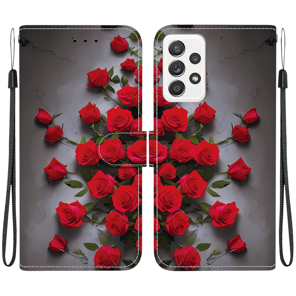 Чехол-книжка из искусственной кожи ручной работы для Samsung Galaxy A52 4G/A52 5G (SM-A525F/A526B)- Противоскользящий ударопрочный чехол с ремешком на запястье и дизайнами в виде сердец/роз и кошек