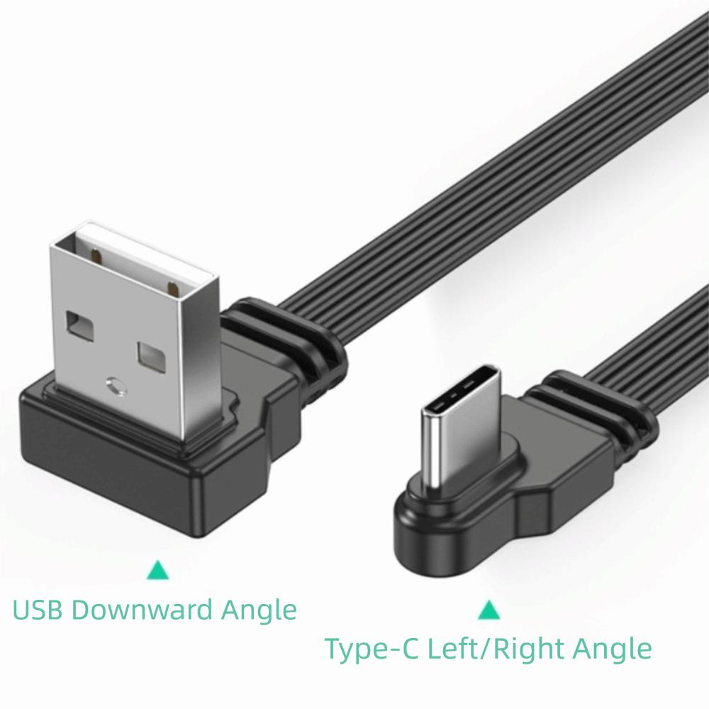 Double Elbow Type C Data Cable 90 Degree Super Soft Mobile Game Cable Flat Flexible Double-Sided USB C Charging Cable Charging