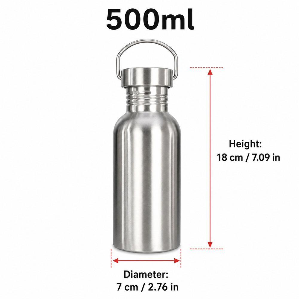 Бутылка для воды из нержавеющей стали 500-1000 мл с широким горлышком, одностенная, питьевая, спортивная, фляга с полностью стальной крышкой