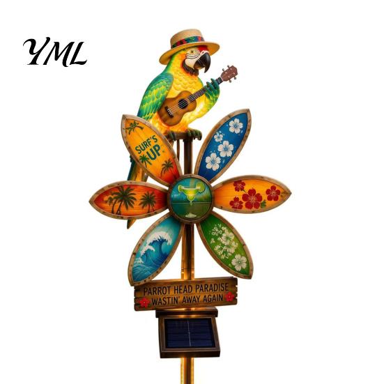 Weather Resistant Garden Art Resin Solar Parrot Light Ground Stake, Waterproof Outdoor Stake Tropical Flower Bed Illumination Yard Decor for
