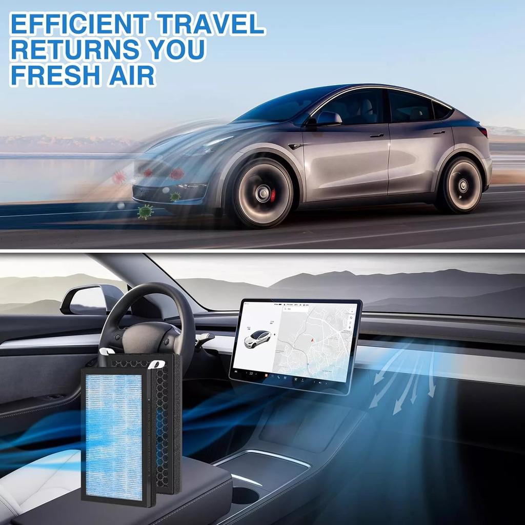 Air Filter For Tesla Model 3 Model Y Carbon Activated PM2.5 Cleaner Air Filter Conditioner Replacement Kit HEPA Activated Carbon