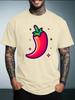 Unisex Summer White Short Sleeve Tee Cute Cartoon Red Chili Pepper Sparkle Graphic Crew Neck Loose Casual Male Daily Tops