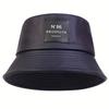 Унисекс Brooklyn Leather Label Bucket Hat PU Leather Fisherman Hat Outdoor Travel Hat Sunscreen Hats for Men Women Bucket Hats