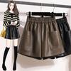 2024 Plus Size Autumn Winter Shorts Women New Solid PU Leather Casual Loose Wide Leg Pants Short Pants
